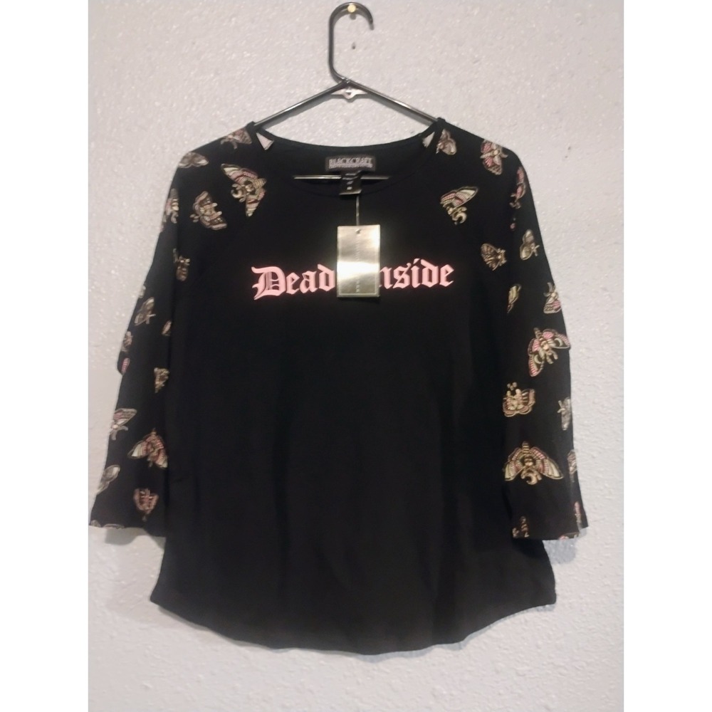 Blackcraft Black Dead Inside Moth Raglan Goth T-Shirt Women's Medium NWT Street